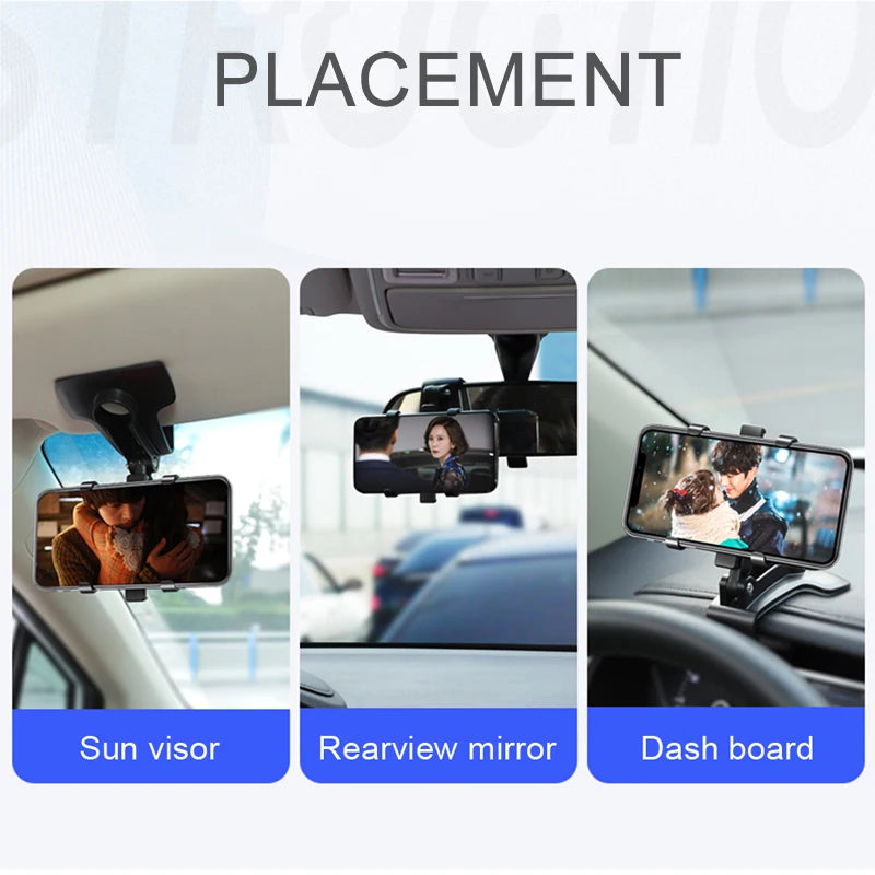 Support de téléphone de voiture à 360 degrés, support universel pour smartphone, fixation pour tableau de bord et poignée de voiture.