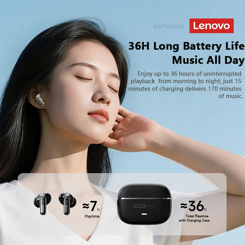 Écouteurs sans fil Lenovo LE208 TWS Bluetooth 6.0 en cuir, stéréo, réduction de bruit ENC, faible latence (38 ms), casque gaming