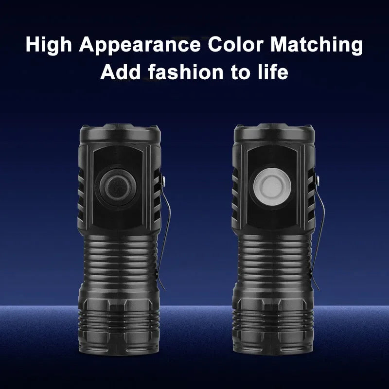 Mini lampe torche LED portable 3 LED ultra puissante, rechargeable par USB, batterie intégrée et clip stylo