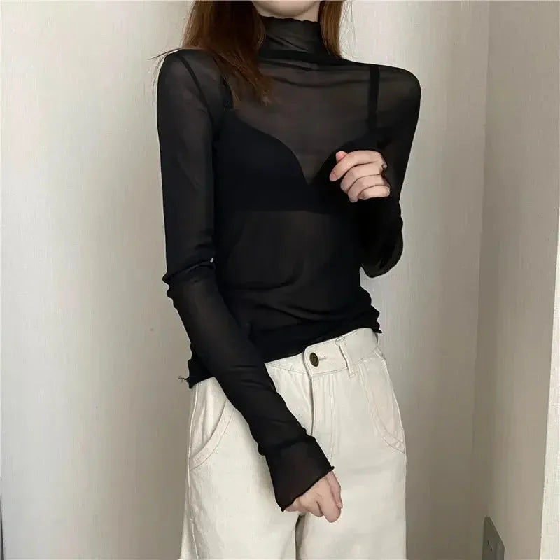 Nouvelle chemise en dentelle florale pour femme, manches longues, col montant