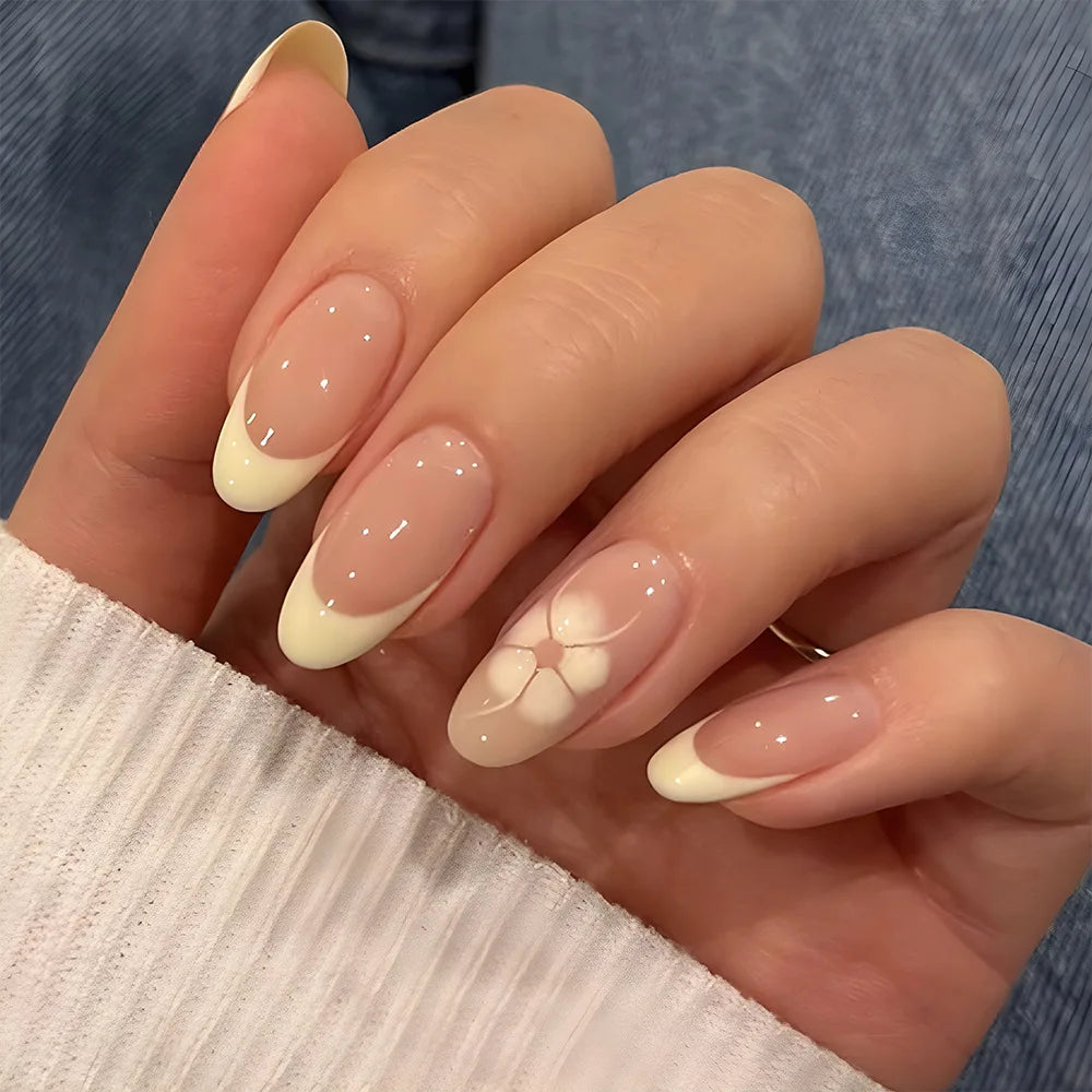 24 faux ongles à coller, forme amande simple, courts et ovales, pour manucure femme.