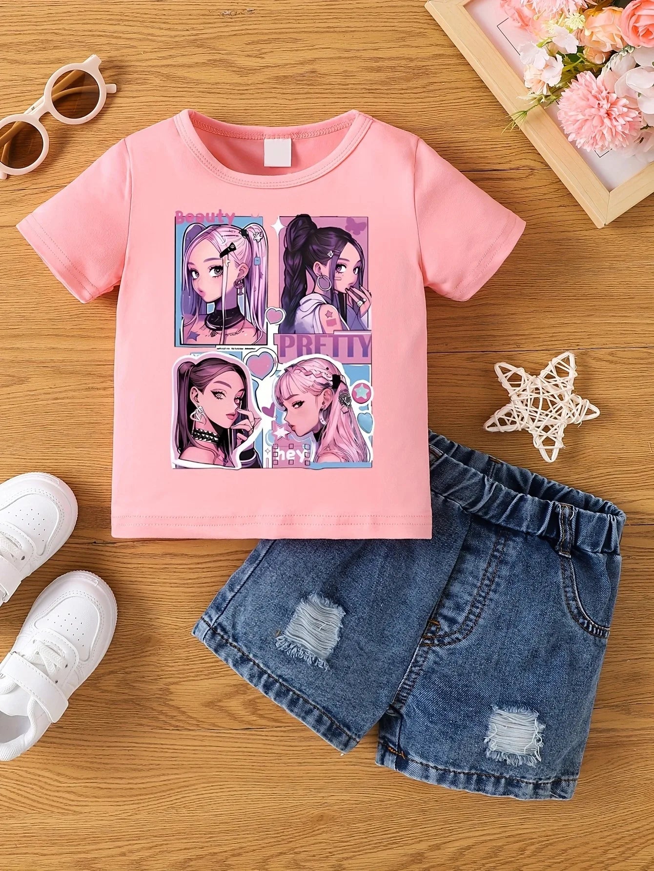 T-shirt d'été Aby pour filles. Short non inclus.