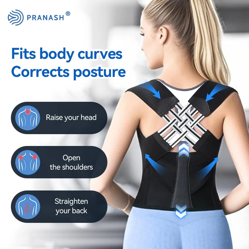 Correcteur de posture dorsal ajustable pour femmes et hommes - prévient le dos voûté, soulage les douleurs.