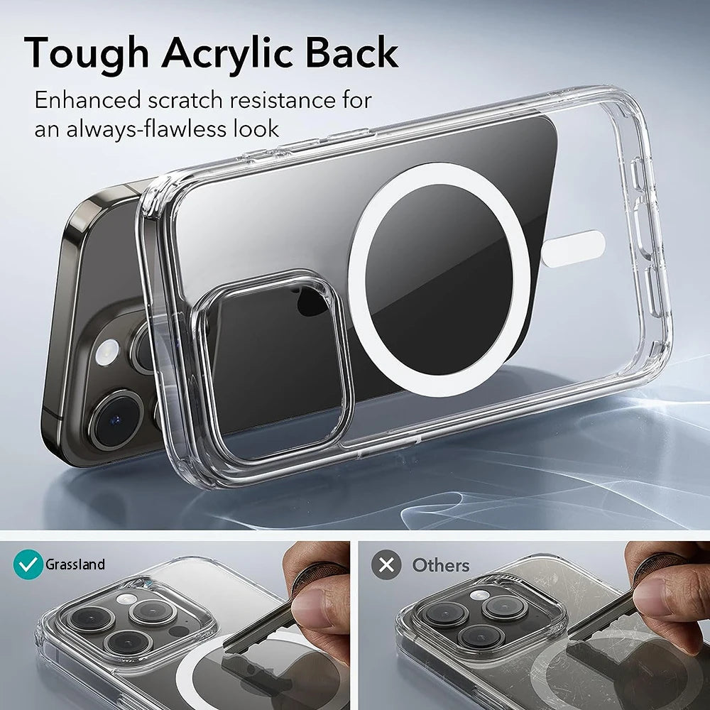 Étui de luxe à chargement magnétique sans fil  pour iPhone - Coque arrière transparente