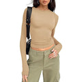 T-shirt pour femme, manches longues, col rond, coupe ajustée