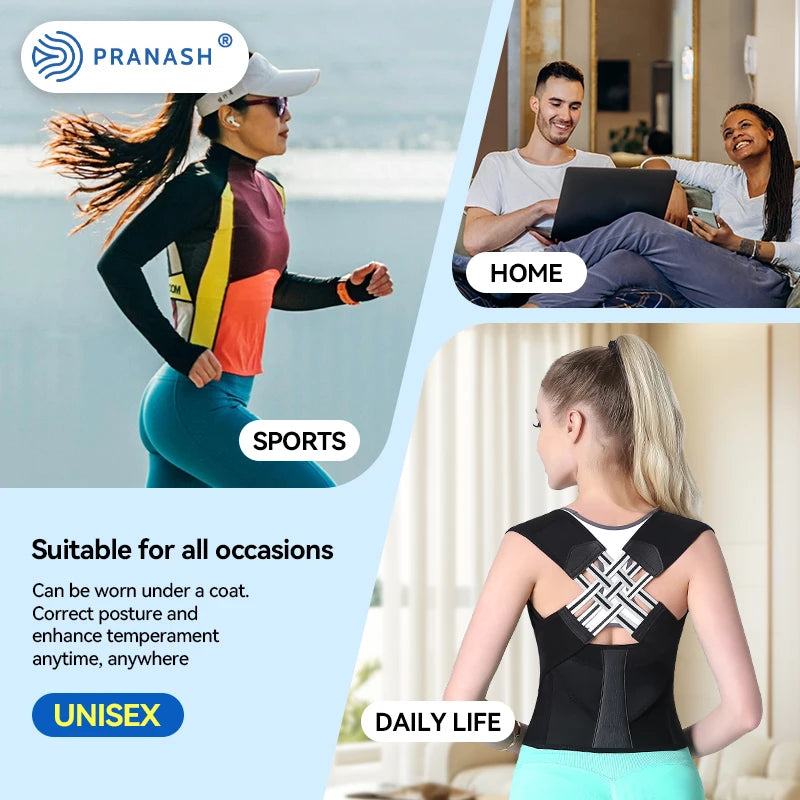 Correcteur de posture dorsal ajustable pour femmes et hommes - prévient le dos voûté, soulage les douleurs.