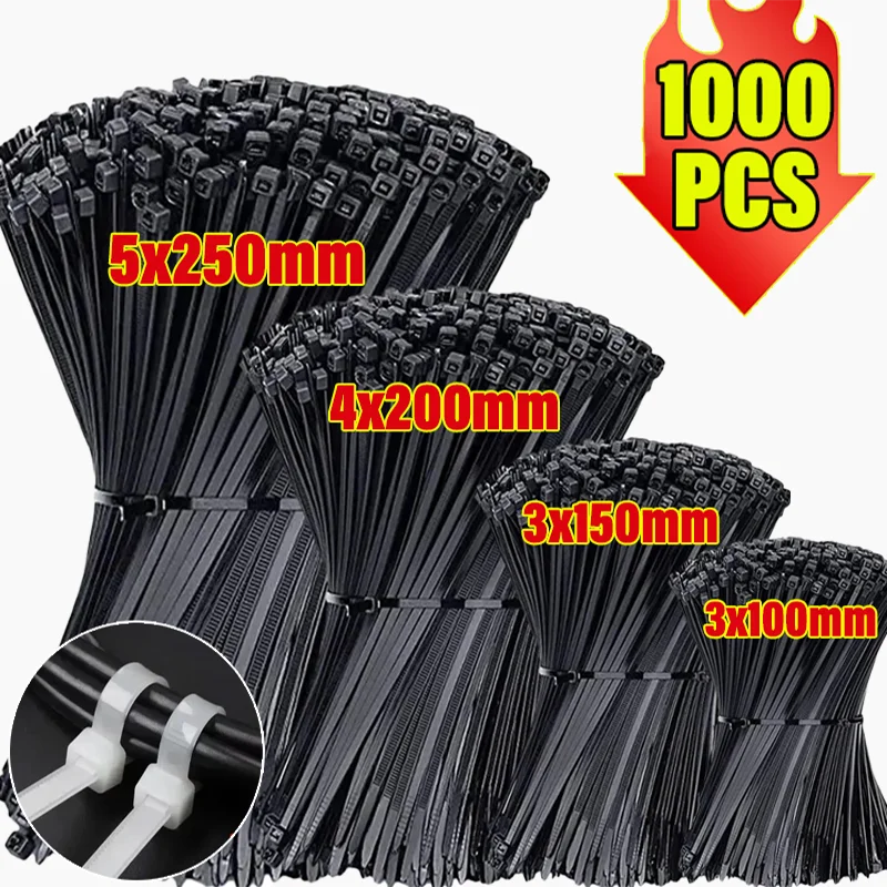 Lot d'attaches de câble en nylon autobloquantes, sangles réglables, pinces de fixation en plastique résistantes à la chaleur.