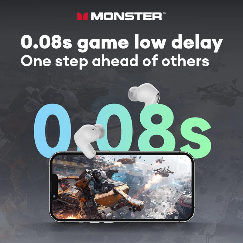 Écouteurs sans fil Monster MQT52 Bluetooth 5.4 : longue autonomie, son stéréo Hi-Fi, double mode et micro intégré.