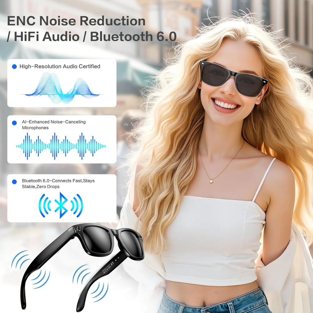 Lunettes intelligentes avec caméra IA 800 W, étanches pour homme , changement de couleur, traduction intelligente, enregistrement photo et vidéo, appels intelligents.