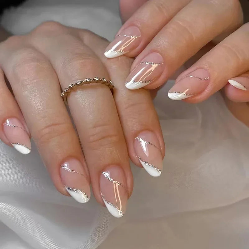 Lot de 24 faux ongles Sweet Love avec dégradé, réutilisables, courts et couvrants, pour femmes