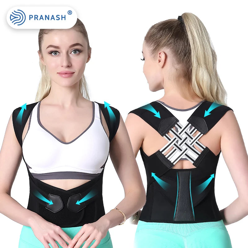 Correcteur de posture dorsal ajustable pour femmes et hommes - prévient le dos voûté, soulage les douleurs.
