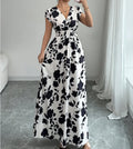 Robe d'été pour femme, col V, manches courtes, taille haute - idéale pour les vacances.