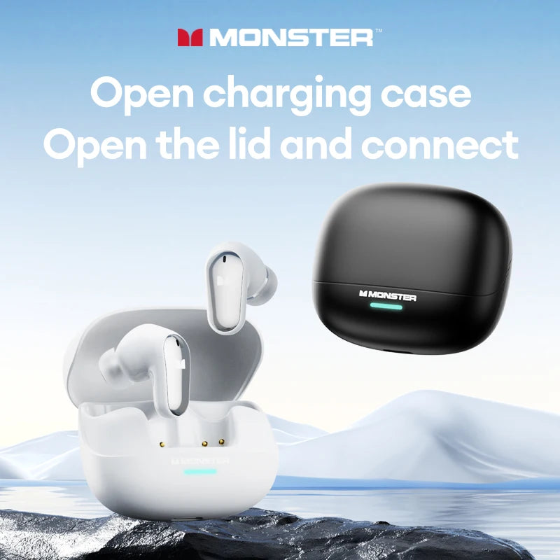 Écouteurs sans fil Monster MQT52 Bluetooth 5.4 : longue autonomie, son stéréo Hi-Fi, double mode et micro intégré.