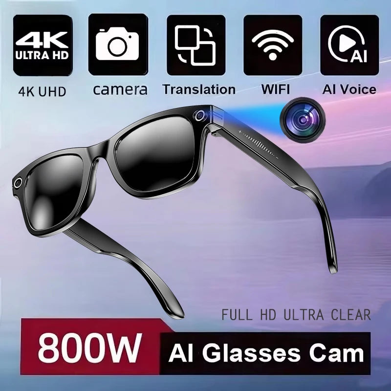 Lunettes intelligentes avec caméra IA 800 W, étanches pour homme , changement de couleur, traduction intelligente, enregistrement photo et vidéo, appels intelligents.