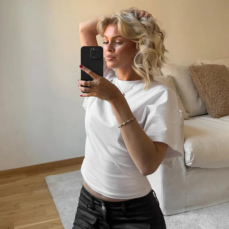 T-shirt court gris uni pour femme