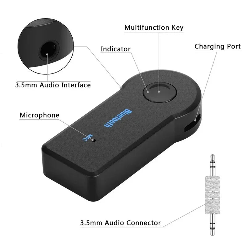 Récepteur Bluetooth 5.0 sans fil 2 en 1 avec prise jack 3,5 mm pour voiture, audio auxiliaire, émetteur-récepteur A2DP et kit mains libres
