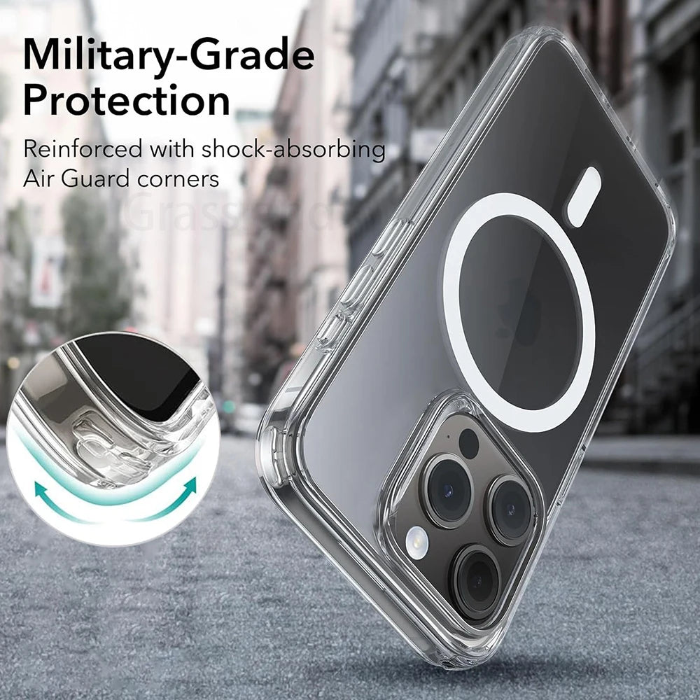 Étui de luxe à chargement magnétique sans fil  pour iPhone - Coque arrière transparente