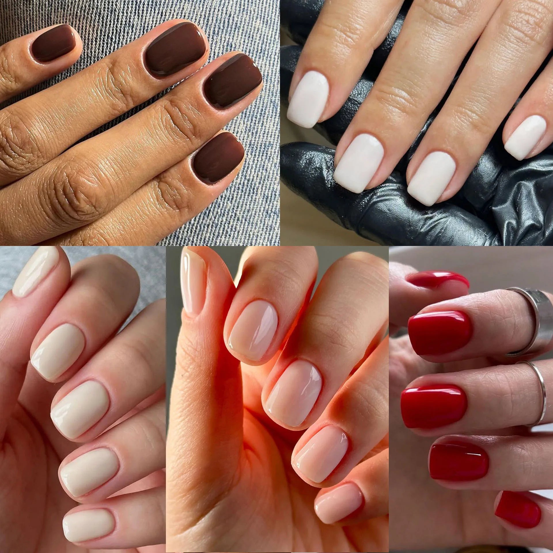 Faux ongles courts carrés classiques et unis, à coller, détachables et faciles à poser.