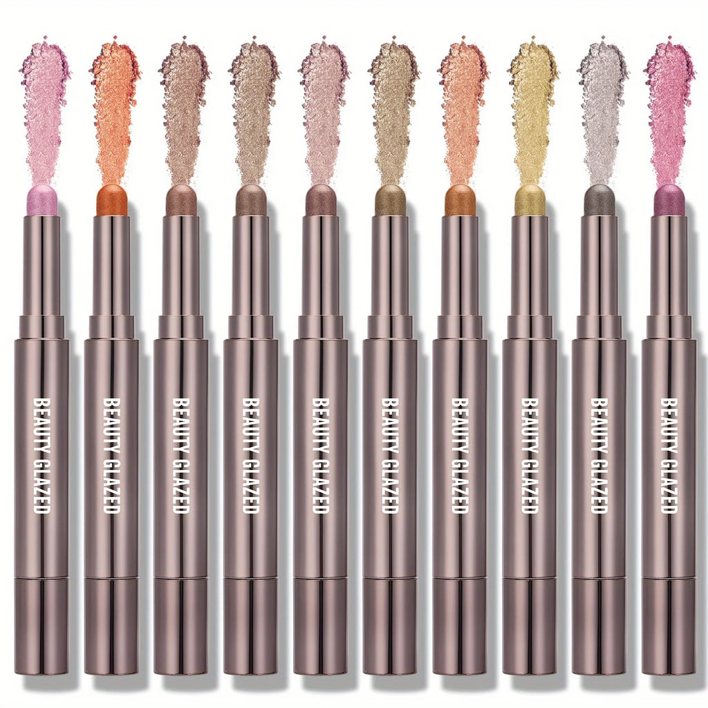 10 Fards à Paupières - Longue Tenue Waterproof avec Pinceau Double Embout