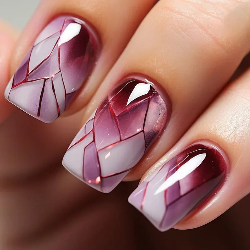 Lot de 24 faux ongles Sweet Love avec dégradé, réutilisables, courts et couvrants, pour femmes