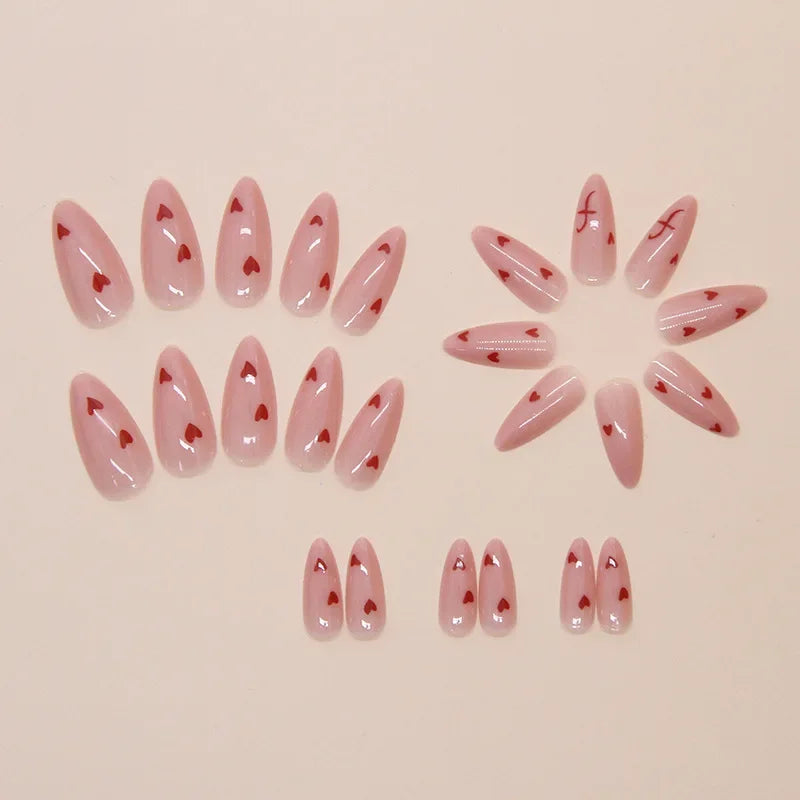 Lot de 24 faux ongles Sweet Love avec dégradé, réutilisables, courts et couvrants, pour femmes