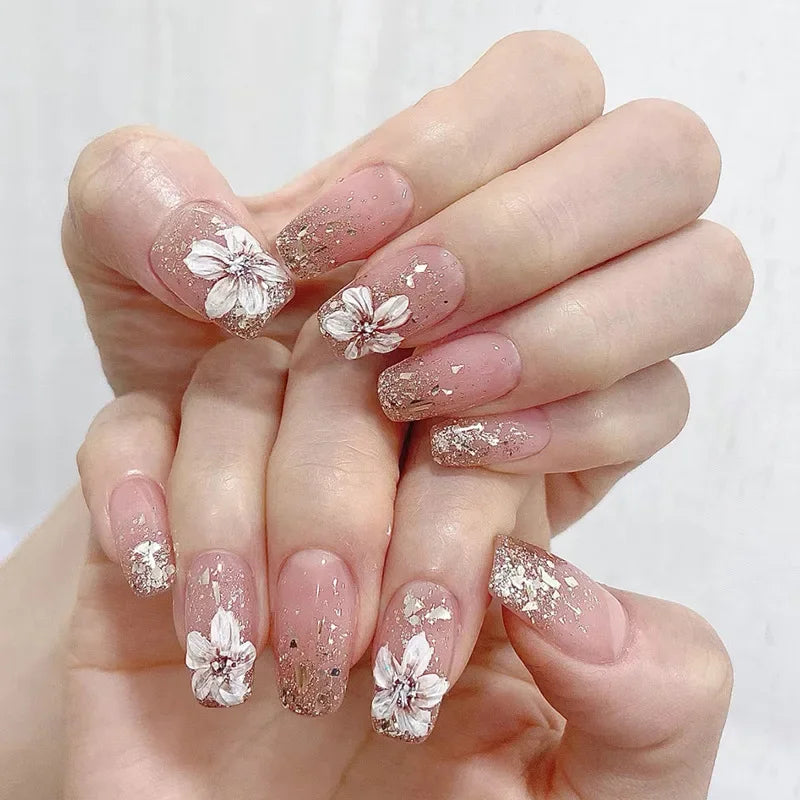 Lot de 24 faux ongles Sweet Love avec dégradé, réutilisables, courts et couvrants, pour femmes