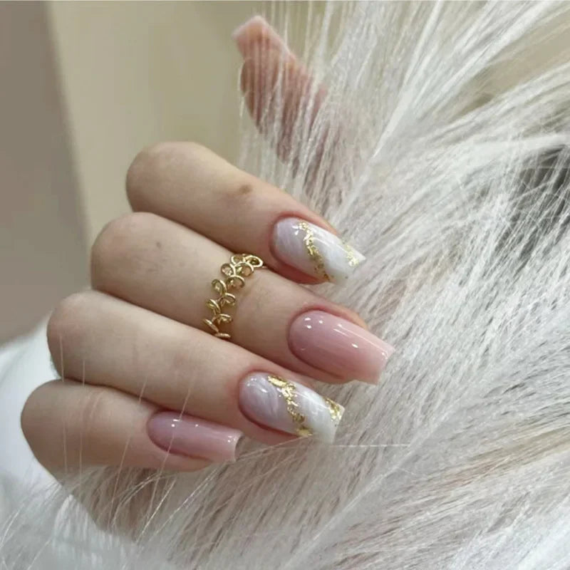 Lot de 24 faux ongles Sweet Love avec dégradé, réutilisables, courts et couvrants, pour femmes