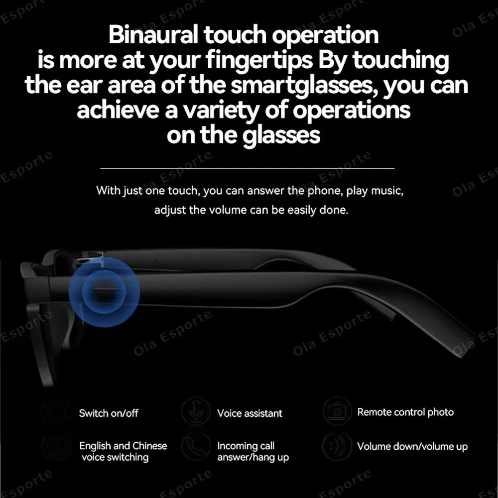 Lunettes intelligentes Lenovo avec caméra 8K, Contrôle tactile, enregistrement photo, traduction, assistant vocal, musique et Bluetooth sans fil.