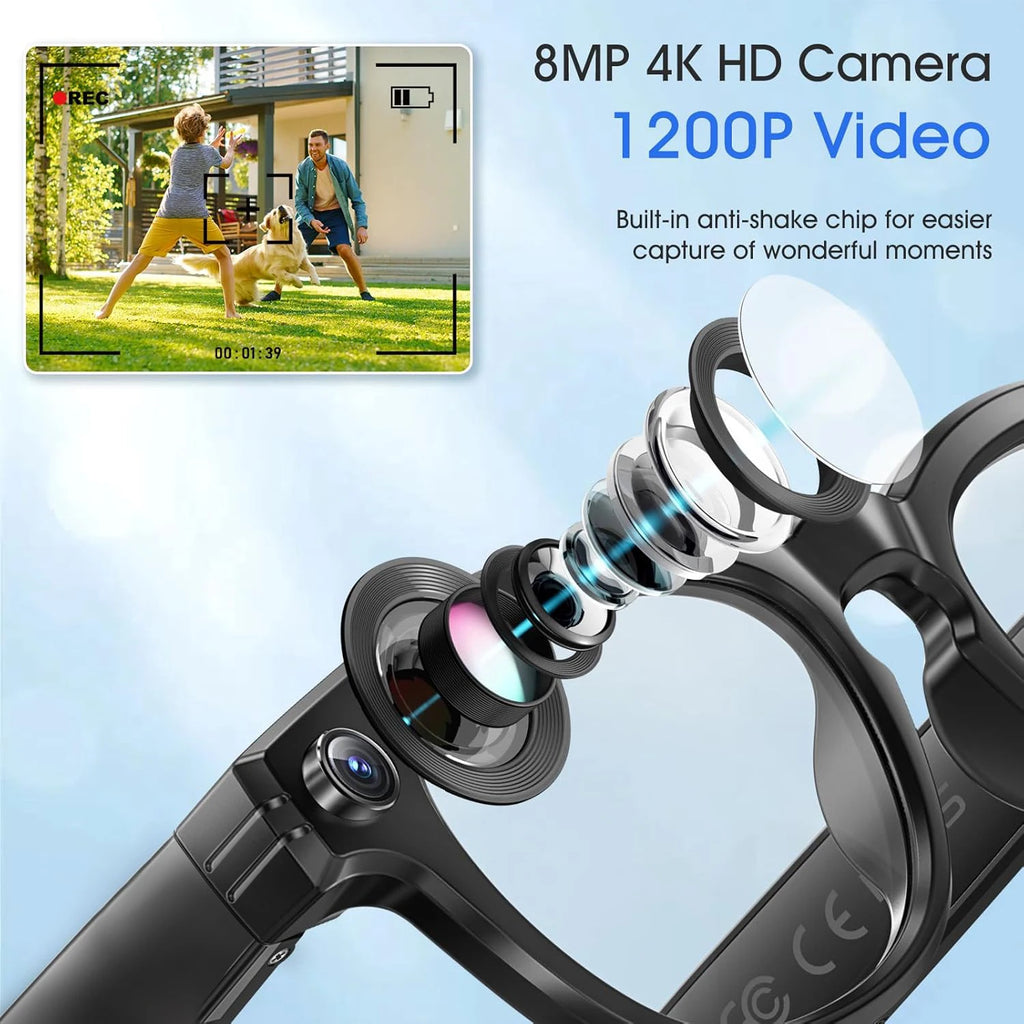 Lunettes intelligentes avec caméra IA 800 W, étanches pour homme , changement de couleur, traduction intelligente, enregistrement photo et vidéo, appels intelligents.