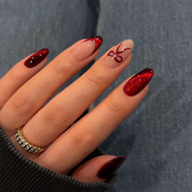 24 faux ongles à coller, forme amande simple, courts et ovales, pour manucure femme.