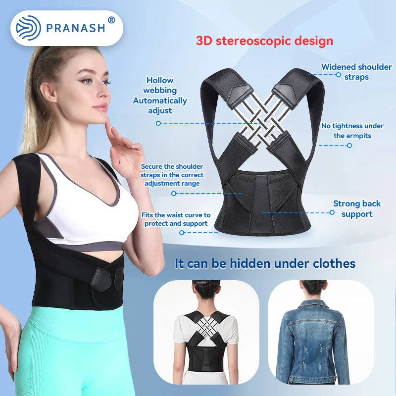 Correcteur de posture dorsal ajustable pour femmes et hommes - prévient le dos voûté, soulage les douleurs.
