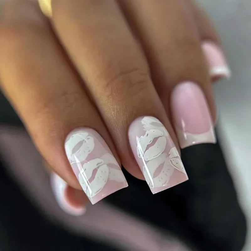 Lot de 24 faux ongles Sweet Love avec dégradé, réutilisables, courts et couvrants, pour femmes