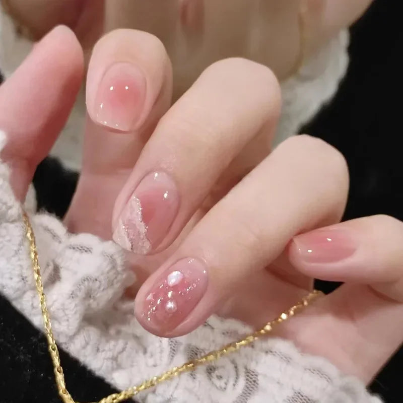 Lot de 24 faux ongles Sweet Love avec dégradé, réutilisables, courts et couvrants, pour femmes