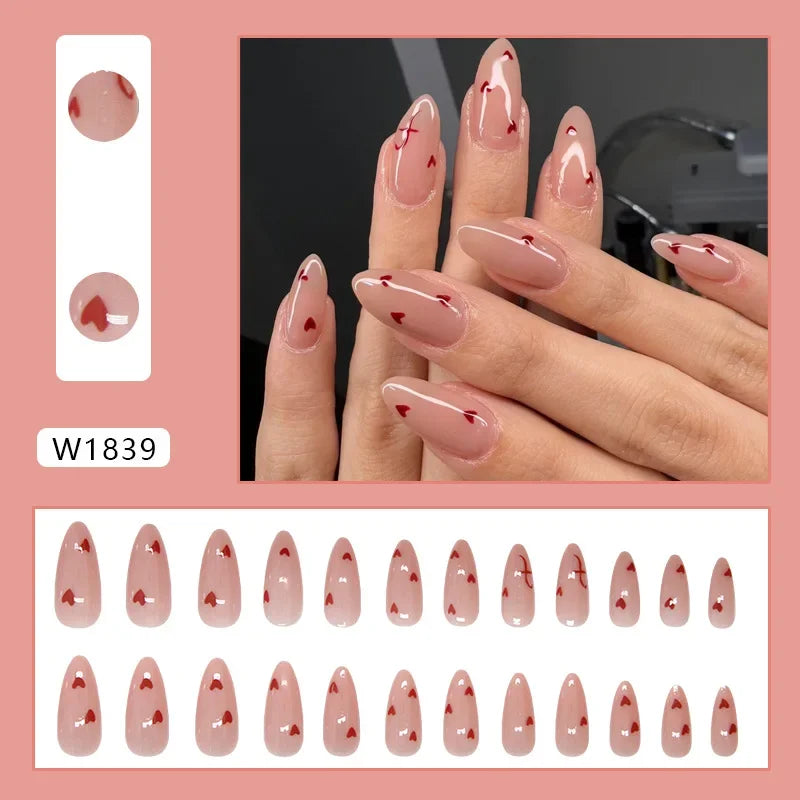 Lot de 24 faux ongles Sweet Love avec dégradé, réutilisables, courts et couvrants, pour femmes
