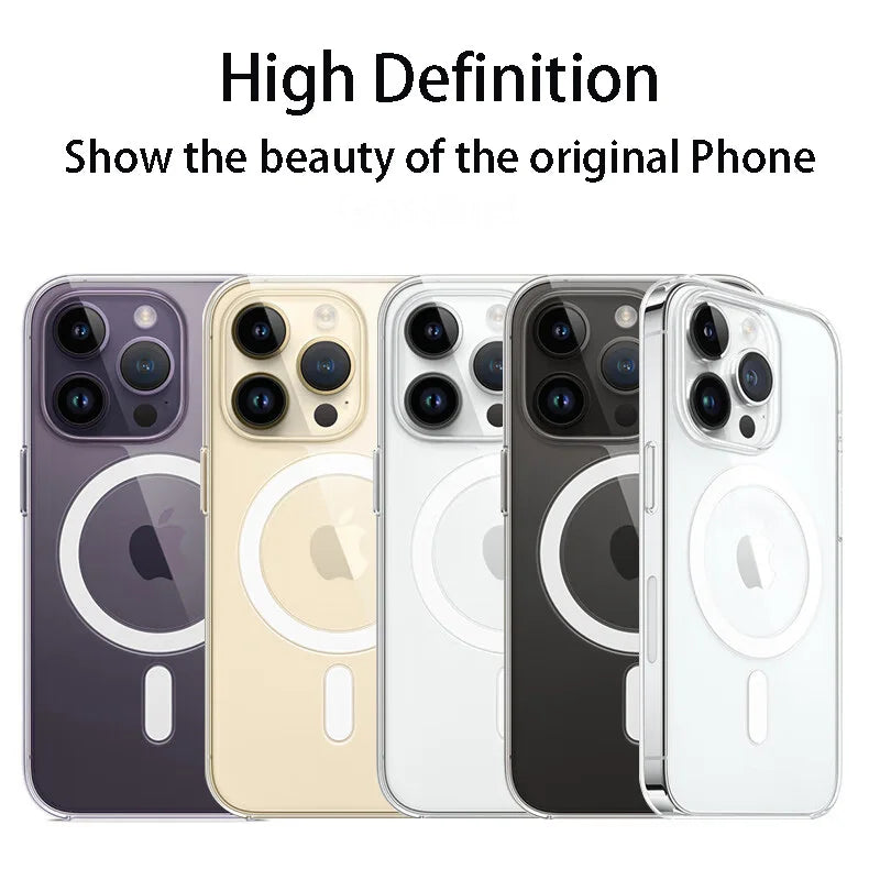 Étui de luxe à chargement magnétique sans fil  pour iPhone - Coque arrière transparente