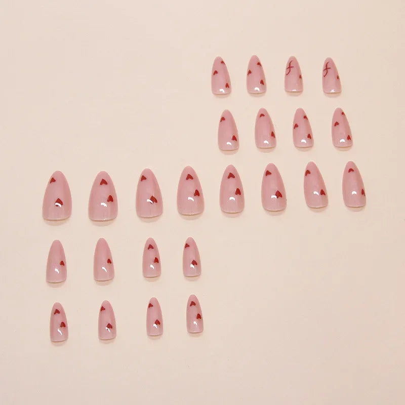 Lot de 24 faux ongles Sweet Love avec dégradé, réutilisables, courts et couvrants, pour femmes