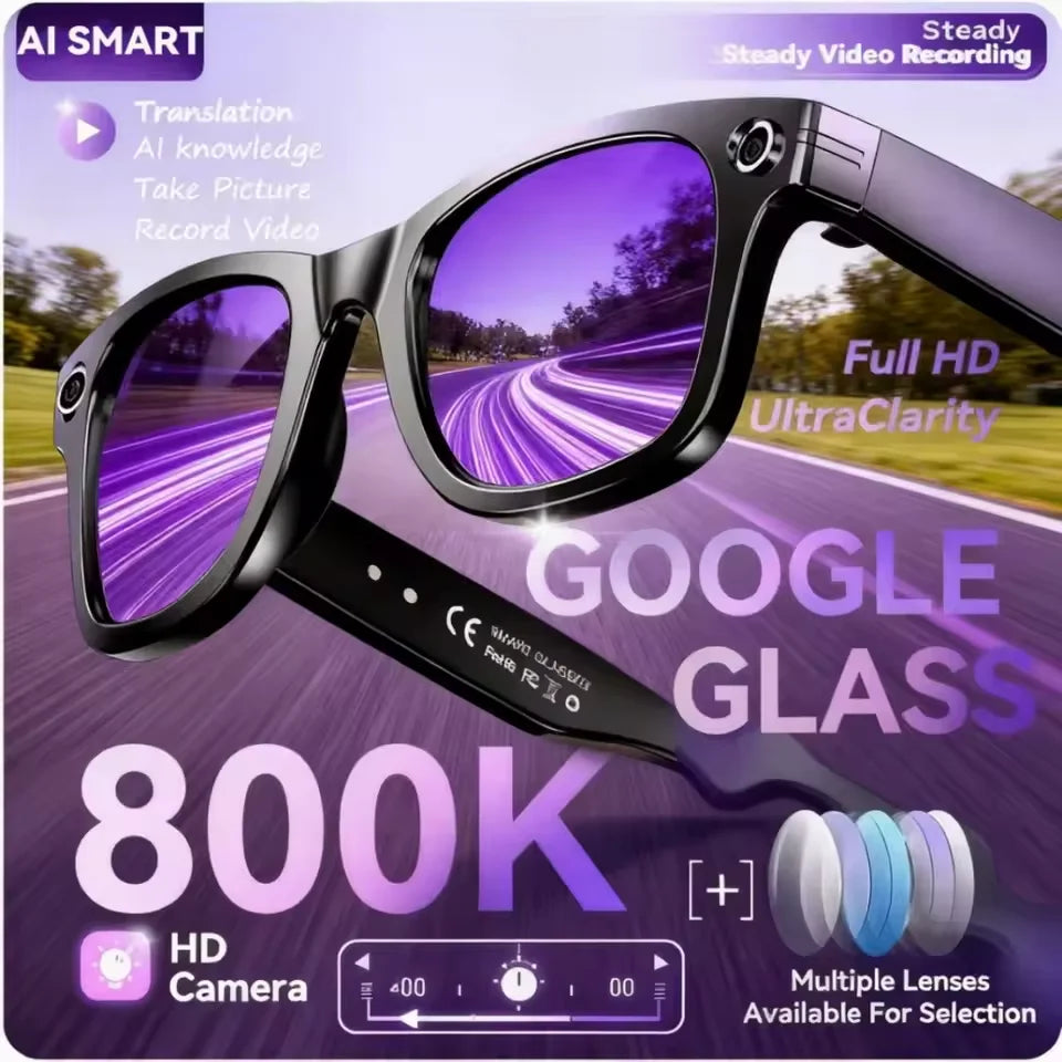 Lunettes intelligentes avec caméra IA 800 W, étanches pour homme , changement de couleur, traduction intelligente, enregistrement photo et vidéo, appels intelligents.