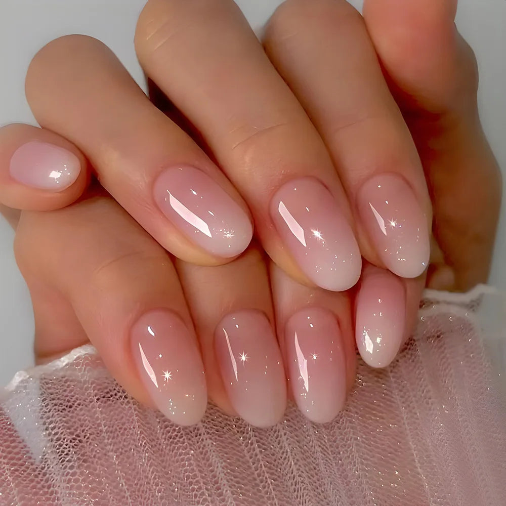 24 faux ongles à coller, forme amande simple, courts et ovales, pour manucure femme.