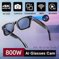 Lunettes intelligentes avec caméra IA 800 W, étanches pour homme , changement de couleur, traduction intelligente, enregistrement photo et vidéo, appels intelligents.