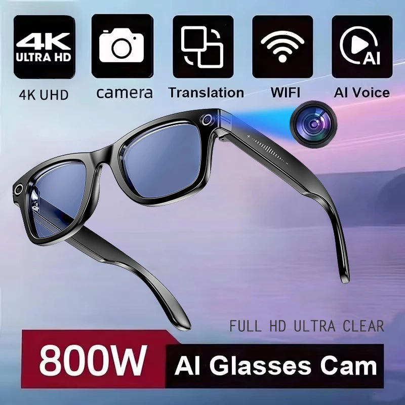Lunettes intelligentes avec caméra IA 800 W, étanches pour homme , changement de couleur, traduction intelligente, enregistrement photo et vidéo, appels intelligents.