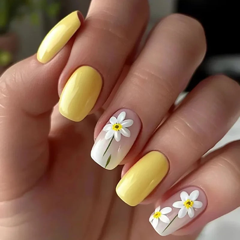 Lot de 24 faux ongles Sweet Love avec dégradé, réutilisables, courts et couvrants, pour femmes
