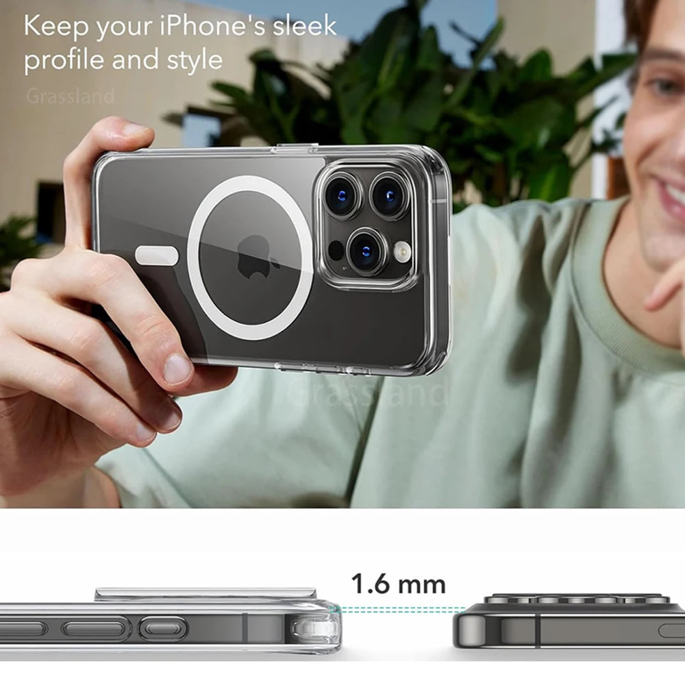 Étui de luxe à chargement magnétique sans fil  pour iPhone - Coque arrière transparente