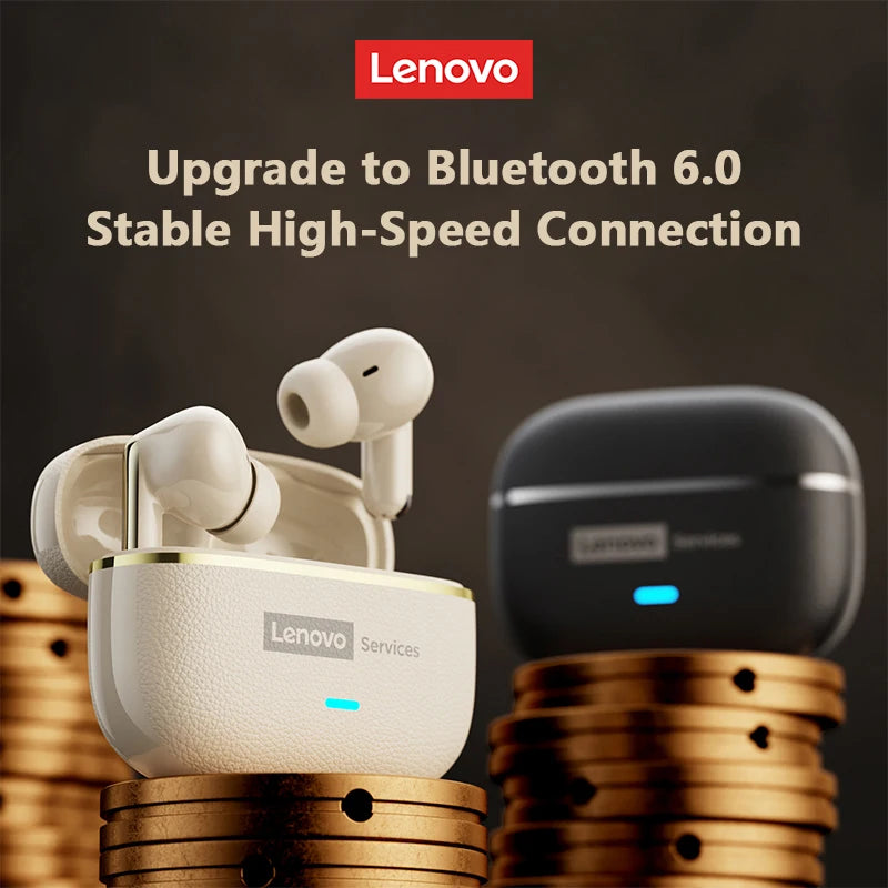 Écouteurs sans fil Lenovo LE208 TWS Bluetooth 6.0 en cuir, stéréo, réduction de bruit ENC, faible latence (38 ms), casque gaming
