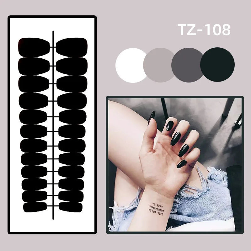 24 faux ongles à coller, forme amande simple, courts et ovales, pour manucure femme.