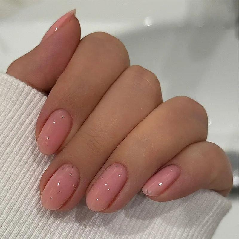 24 faux ongles à coller, forme amande simple, courts et ovales, pour manucure femme.