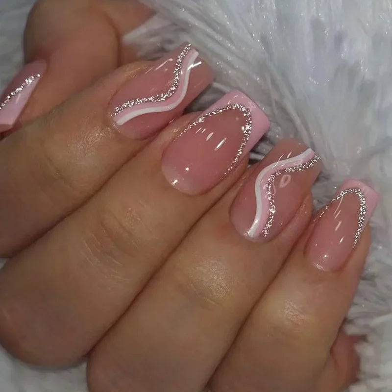 Lot de 24 faux ongles Sweet Love avec dégradé, réutilisables, courts et couvrants, pour femmes