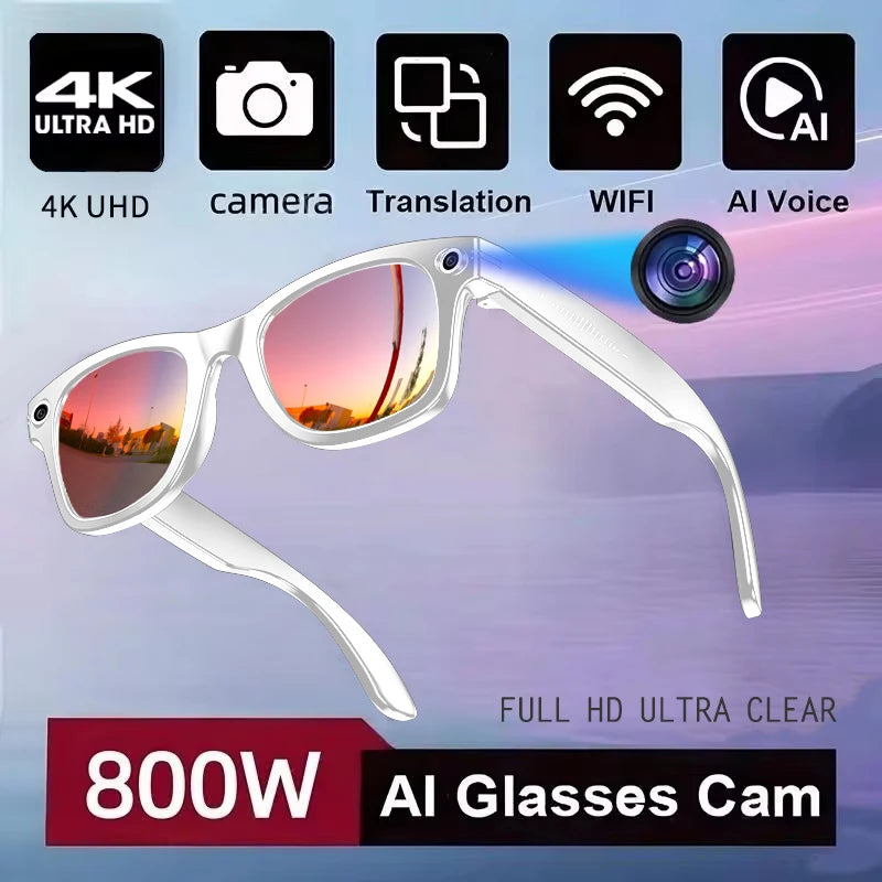 Lunettes intelligentes avec caméra IA 800 W, étanches pour homme , changement de couleur, traduction intelligente, enregistrement photo et vidéo, appels intelligents.