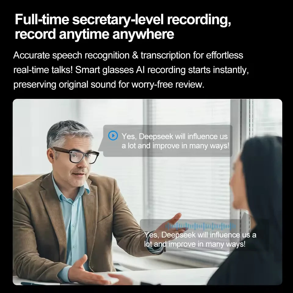 Lunettes intelligentes avec caméra IA 800 W, étanches pour homme , changement de couleur, traduction intelligente, enregistrement photo et vidéo, appels intelligents.