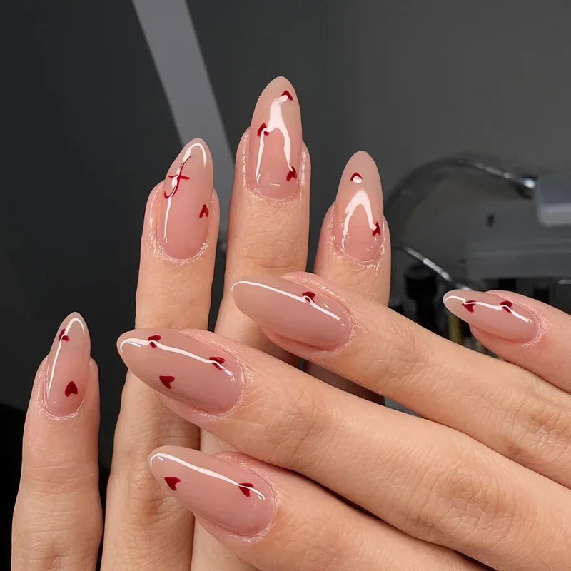 Lot de 24 faux ongles Sweet Love avec dégradé, réutilisables, courts et couvrants, pour femmes