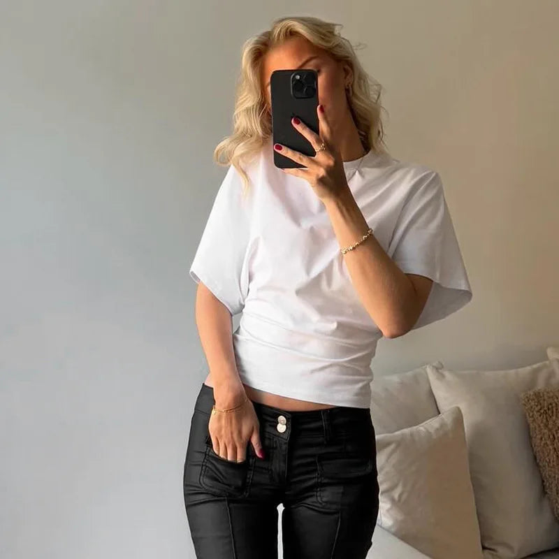 T-shirt court gris uni pour femme